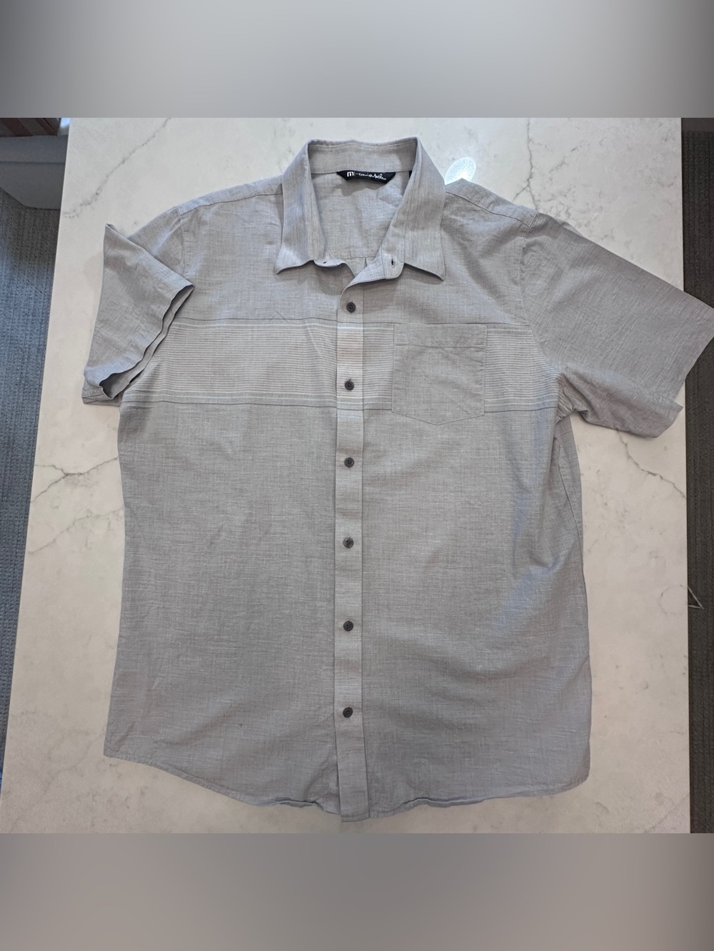 Travis Matthew Mens Button Down Shirt Short Sleeve Stripe Size L light grey